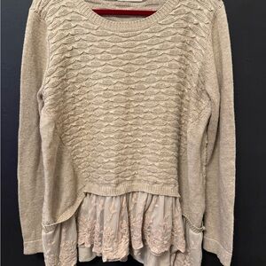 Simply Couture Textured Knit Sweater with Lace Hem